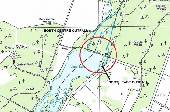 Map showing the north east outfall from Haddo Lake